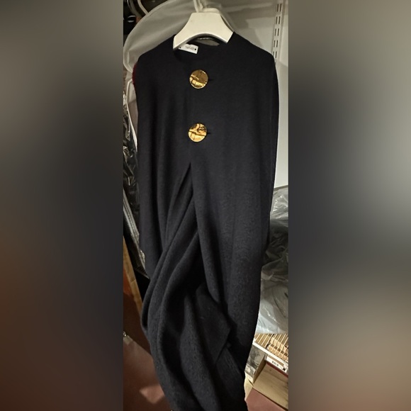 💙 ZARA NWOT Women's Navy Poncho Cape Coat with Large Golden Buttons - Picture 6 of 9